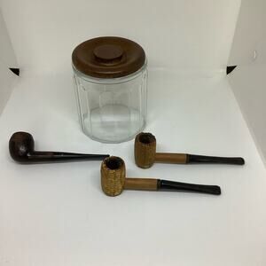 Grand duke Dr Grabow & 2 corn Cobb pipes with glass humidor